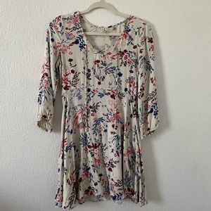 Floral Long Sleeve Short Dress